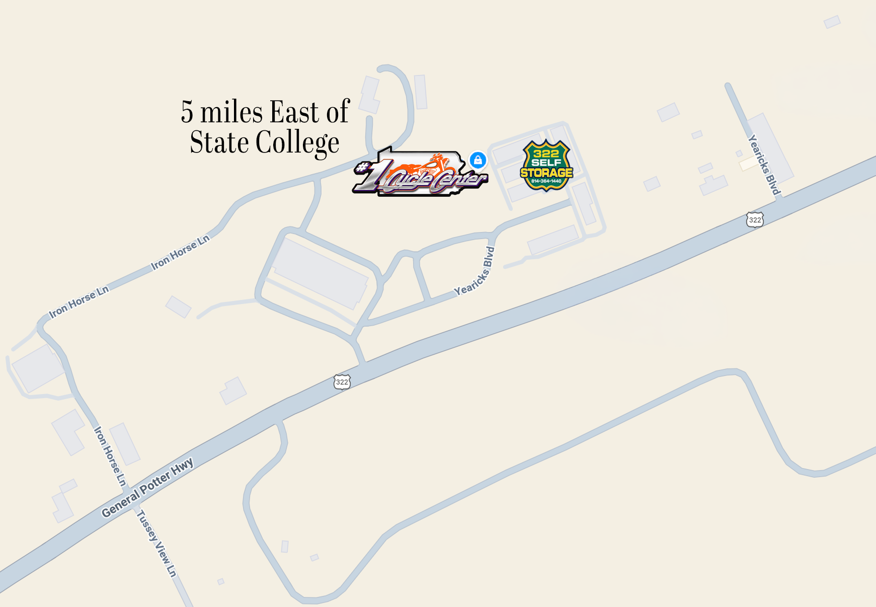 Map to 322 Self Storage, 138 Yearicks Blvd, Centre Hall, PA